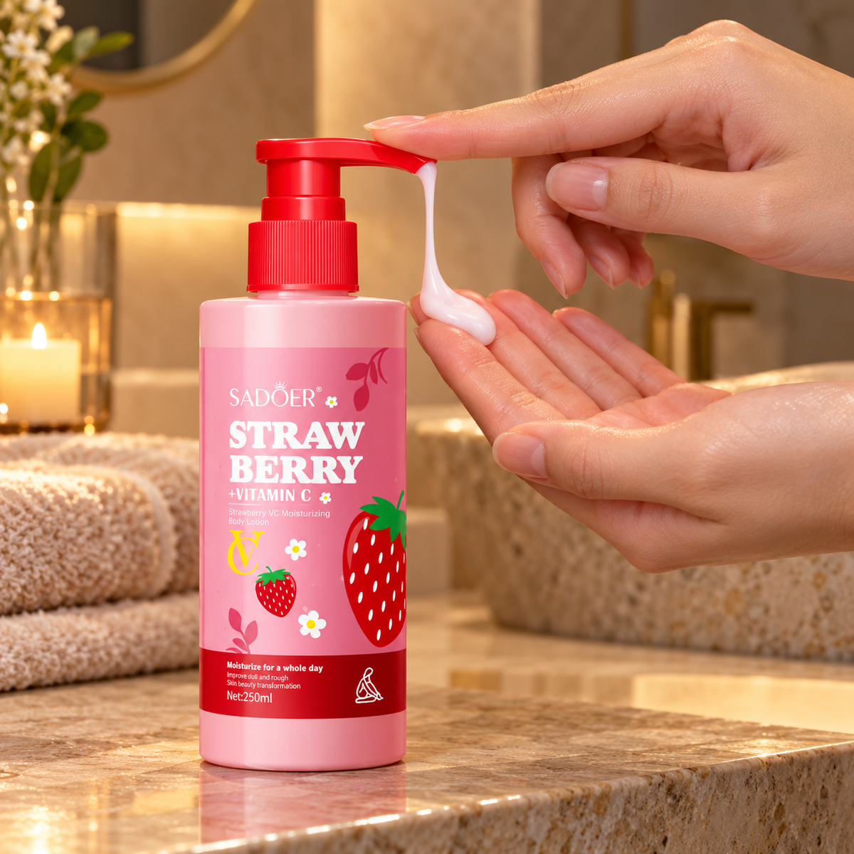 SADOER Strawberry + Vitamin C Moisturizing Body Lotion — 250 ml