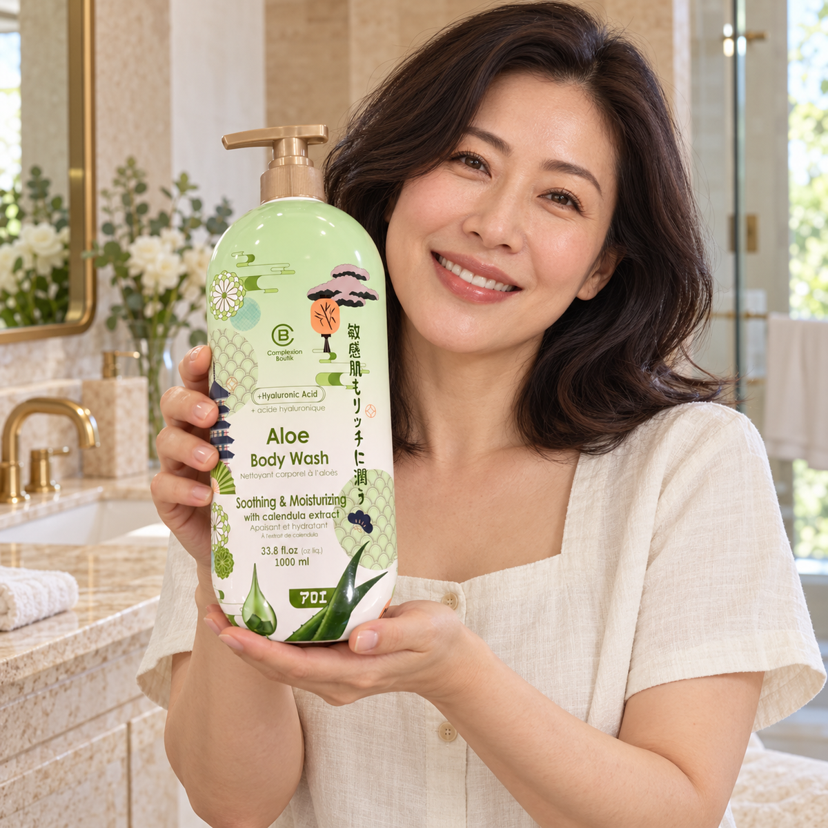 Complexion Boutik Aloe Body Wash 1000 mL — model holding