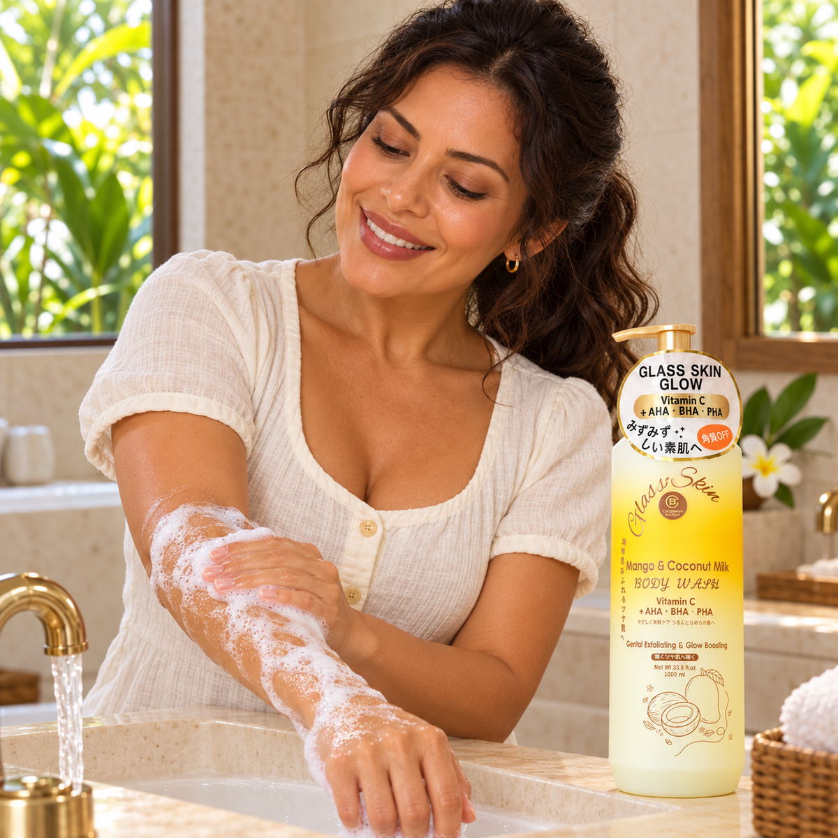 Complexion Boutik Mango and Coconut Milk Body Wash 1000 mL — model washing forearm