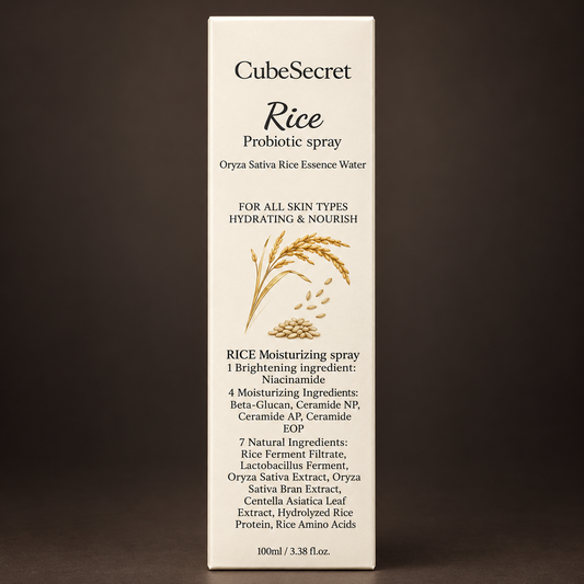 CubeSecret Rice Probiotic Spray 100 ml carton, enhanced front view