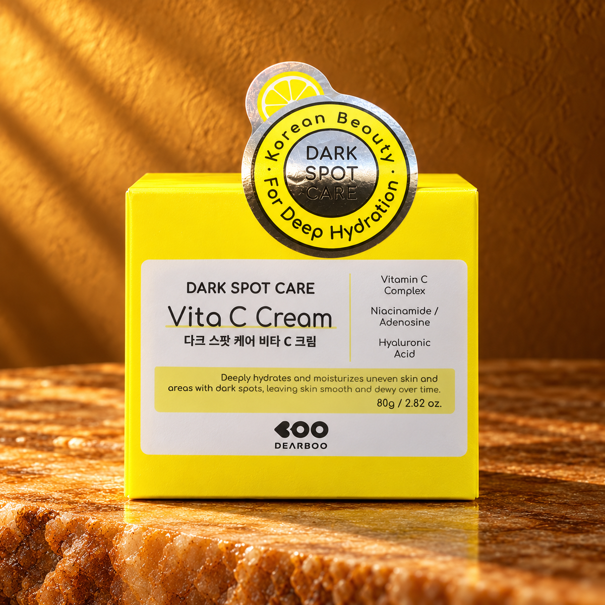 DEARBOO Vita C Cream 80 g — original carton label and silver-yellow badge detail