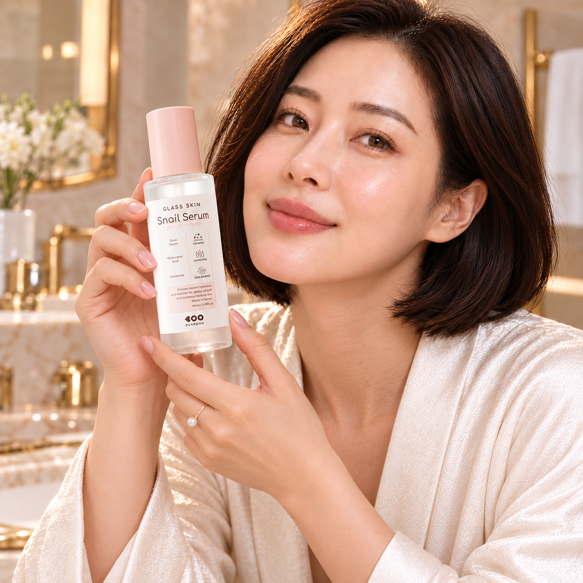 DEARBOO Snail Serum 100 ml — same adult woman holding the product