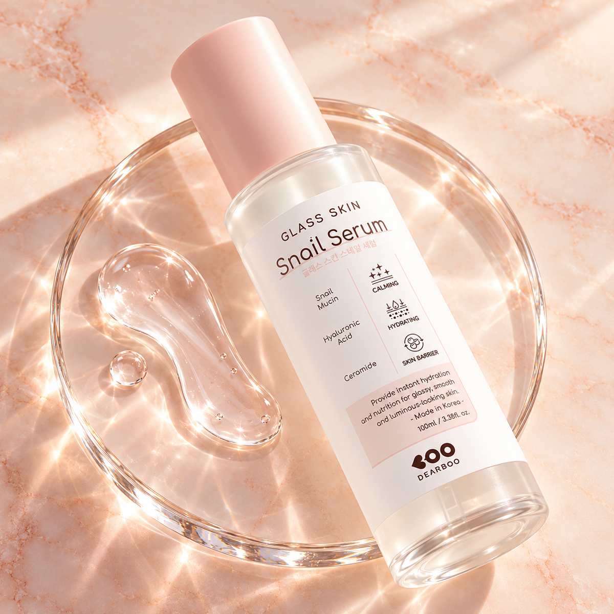 DEARBOO Snail Serum 100 ml and clear gel texture
