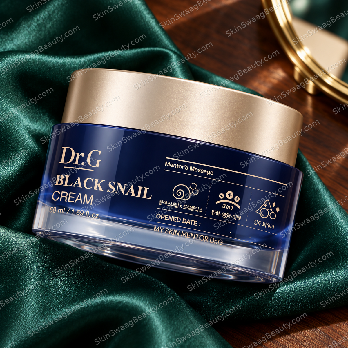 Dr.G Black Snail Cream 50 ml — closed packaging; SkinSwaagBeauty.com watermark.