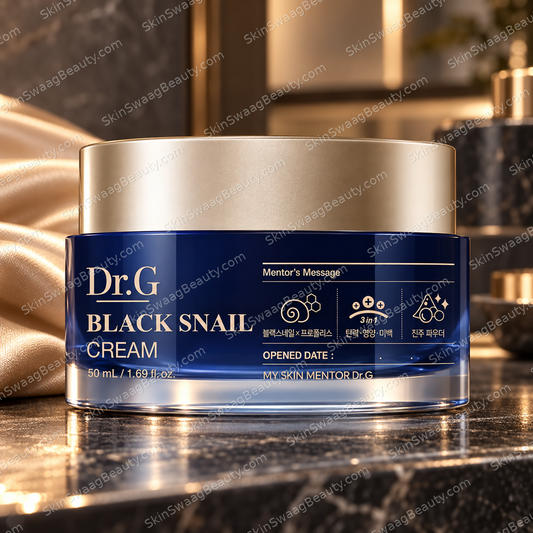 Dr.G Black Snail Cream 50 ml — closed packaging; SkinSwaagBeauty.com watermark.