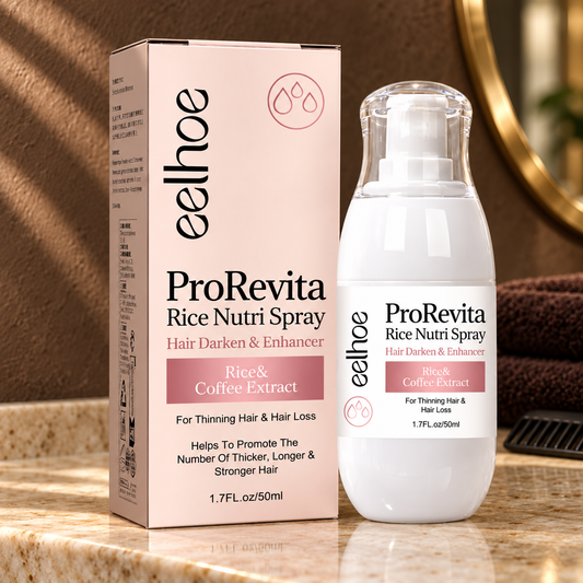 EELHOE ProRevita Rice Nutri Spray 50 ml bottle and carton in a luxury stone salon setting