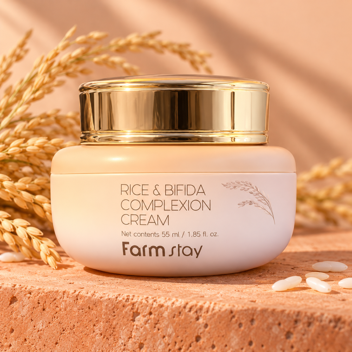 Farmstay Rice & Bifida Complexion Cream 55 ml with rice-inspired styling