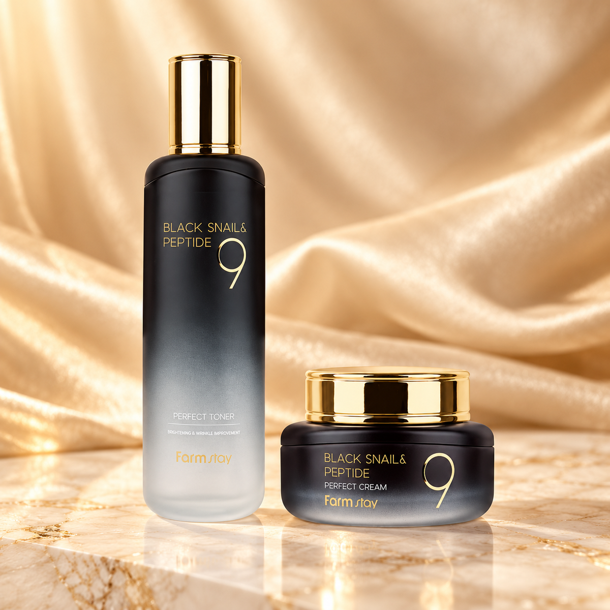 Farmstay Black Snail & Peptide9 Perfect Toner 120 ml and Perfect Cream 55 ml