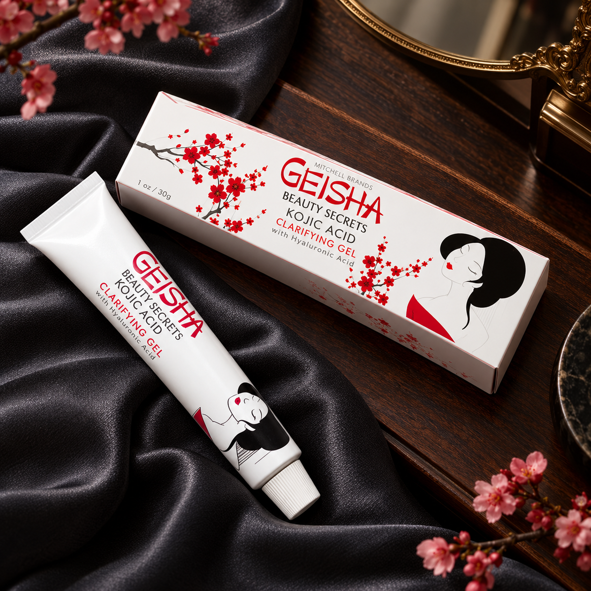 Geisha Clarifying Gel tube and carton still life