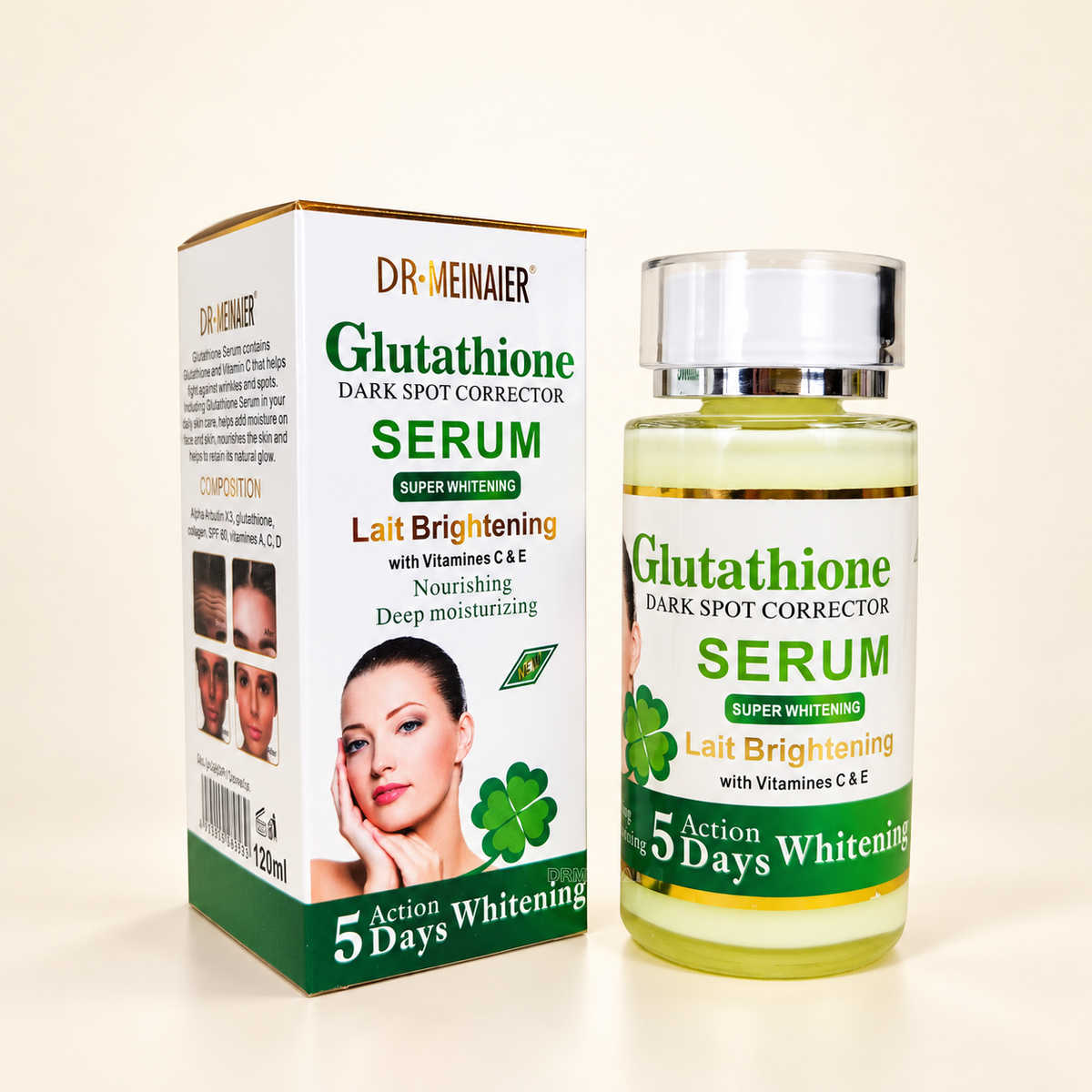 Dr. MEINAIER Glutathione Lait Brightening Serum — one 120 ml bottle and carton