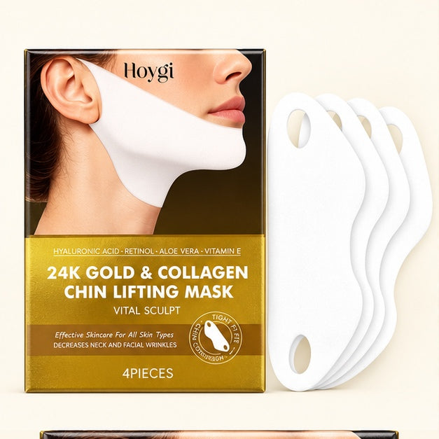 HOYGI 24K Gold & Collagen Chin Lifting Mask — 4 Pieces — front packaging