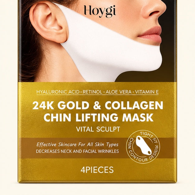 HOYGI 24K Gold & Collagen Chin Lifting Mask — 4 Pieces — package label detail