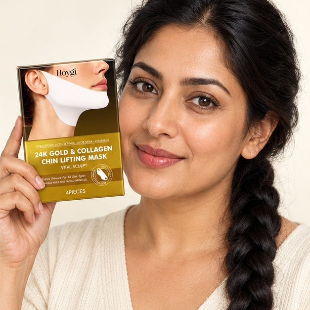 HOYGI 24K Gold & Collagen Chin Lifting Mask — 4 Pieces — adult model product portrait