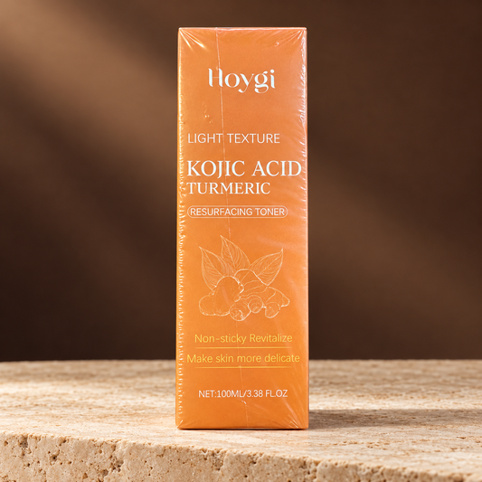 HOYGI Kojic Acid Turmeric Resurfacing Toner, 100 ml carton on a clean studio background