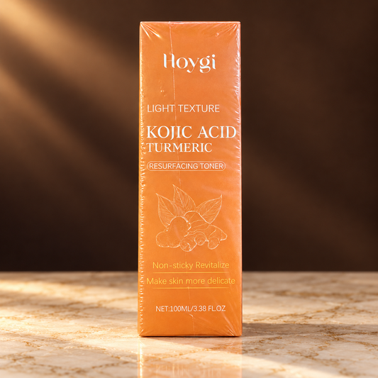 HOYGI Kojic Acid Turmeric Resurfacing Toner 100 ml orange carton, luxury product gallery