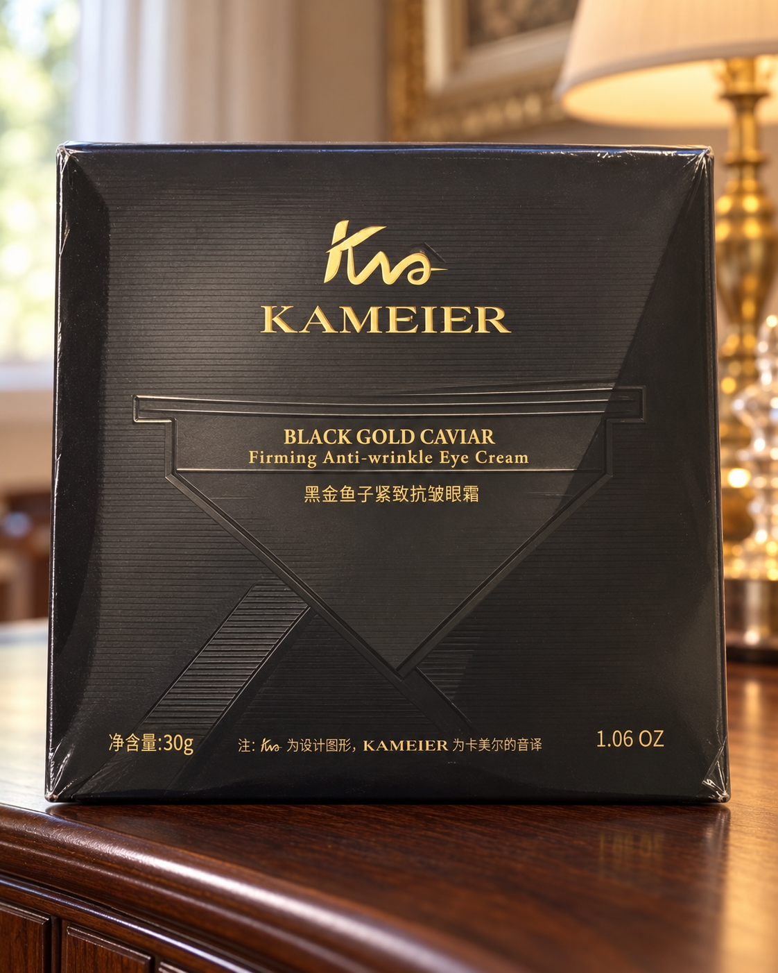 KAMEIER Black Gold Caviar Eye Cream 30 g — sealed package on home dresser