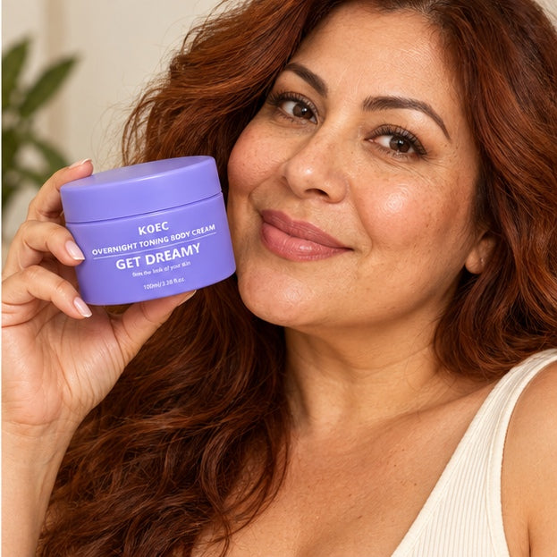 KOEC Get Dreamy Overnight Toning Body Cream — 100 ml — model holding product