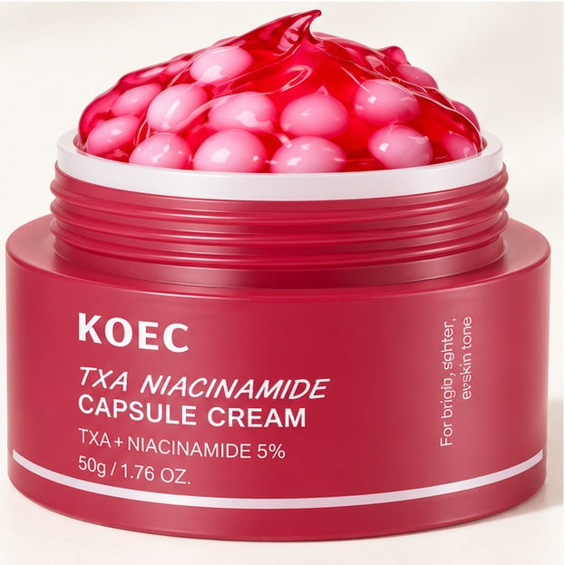 KOEC Capsule Cream Trio — TXA Niacinamide, PDRN Pink Collagen & Deep Vita C — label closeup