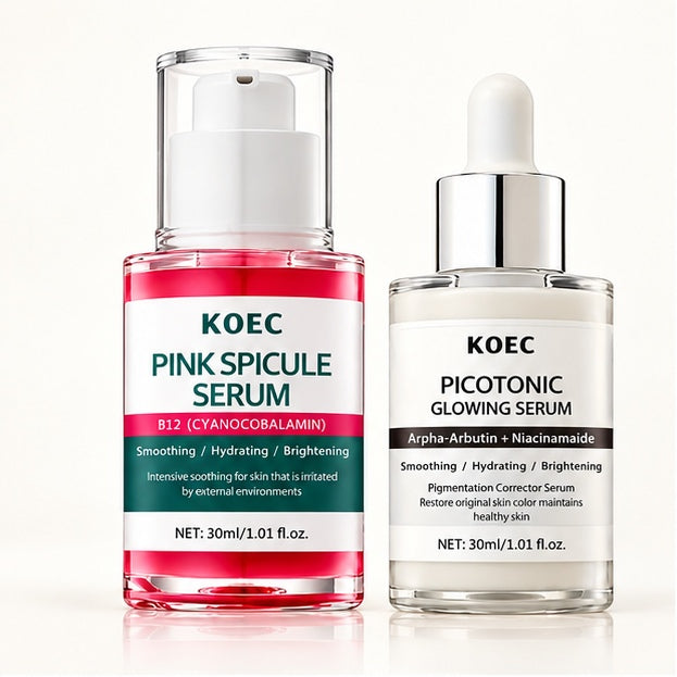KOEC Pink Spicule & Picotonic Glowing Serum Duo — 2 × 30 ml — front packaging