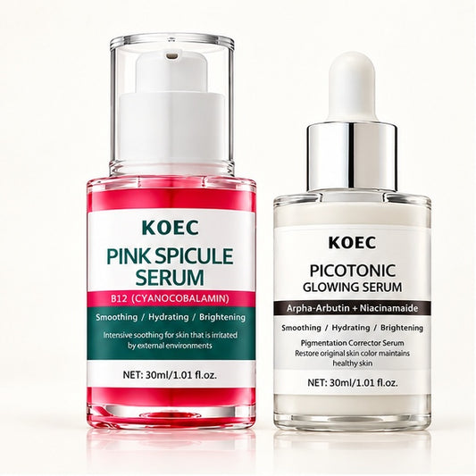 KOEC Pink Spicule & Picotonic Glowing Serum Duo — 2 × 30 ml — front packaging