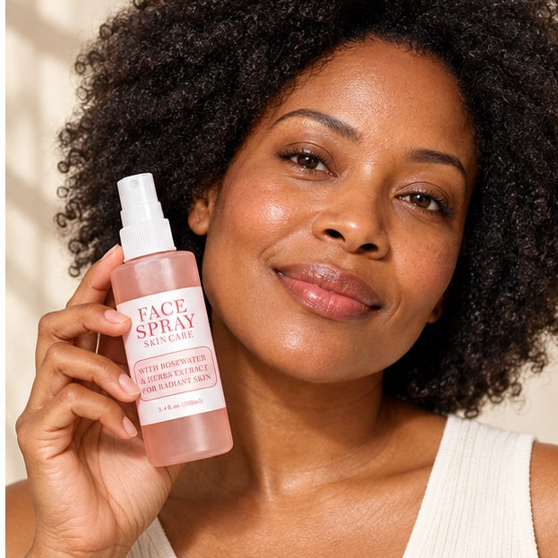 KOEC Rose Water & Herb Face Spray — 100 ml — model holding product