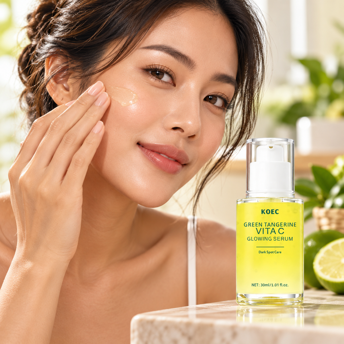 KOEC Green Tangerine Vita C Serum — 30 ml — adult model applying product