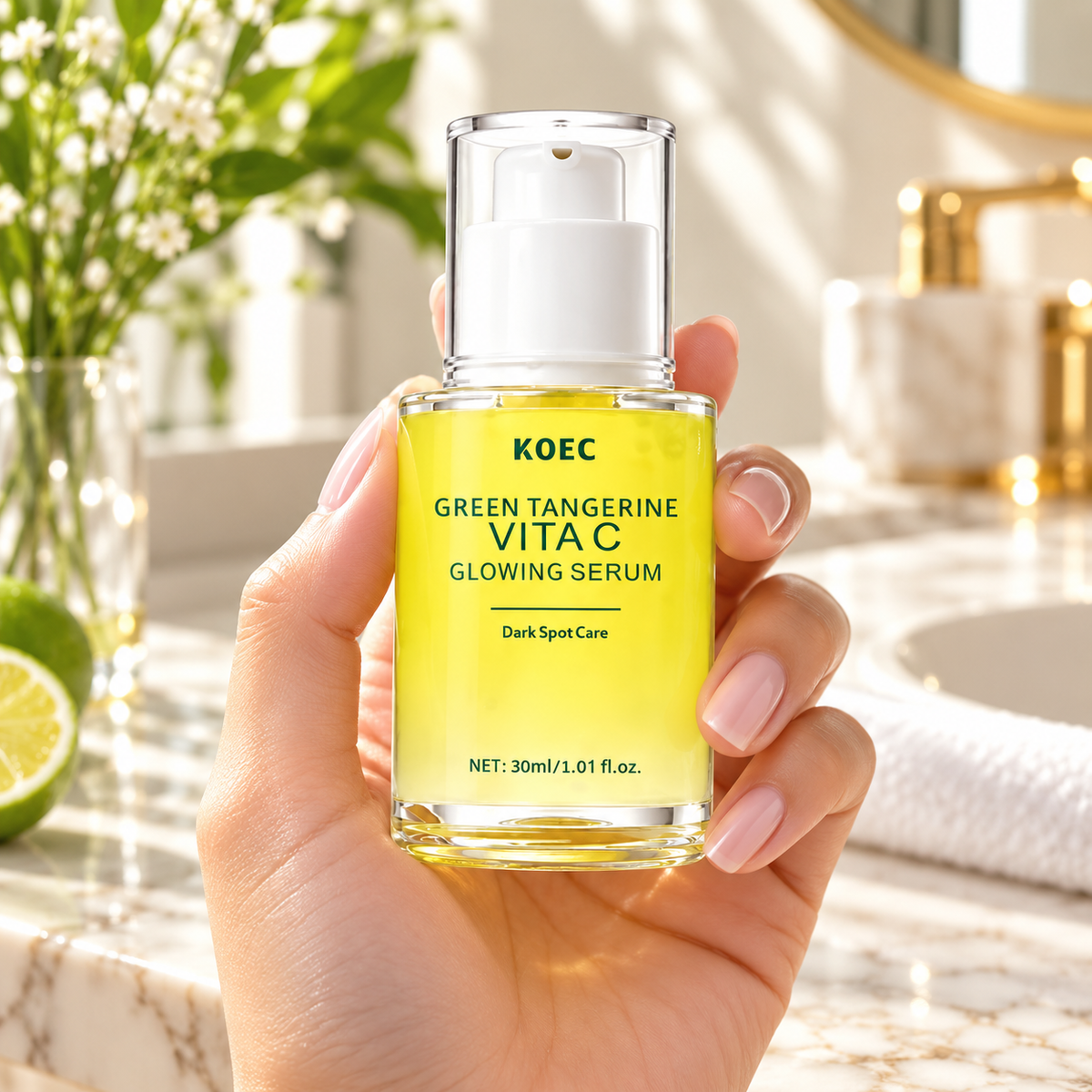 KOEC Green Tangerine Vita C Serum — 30 ml — package in hand