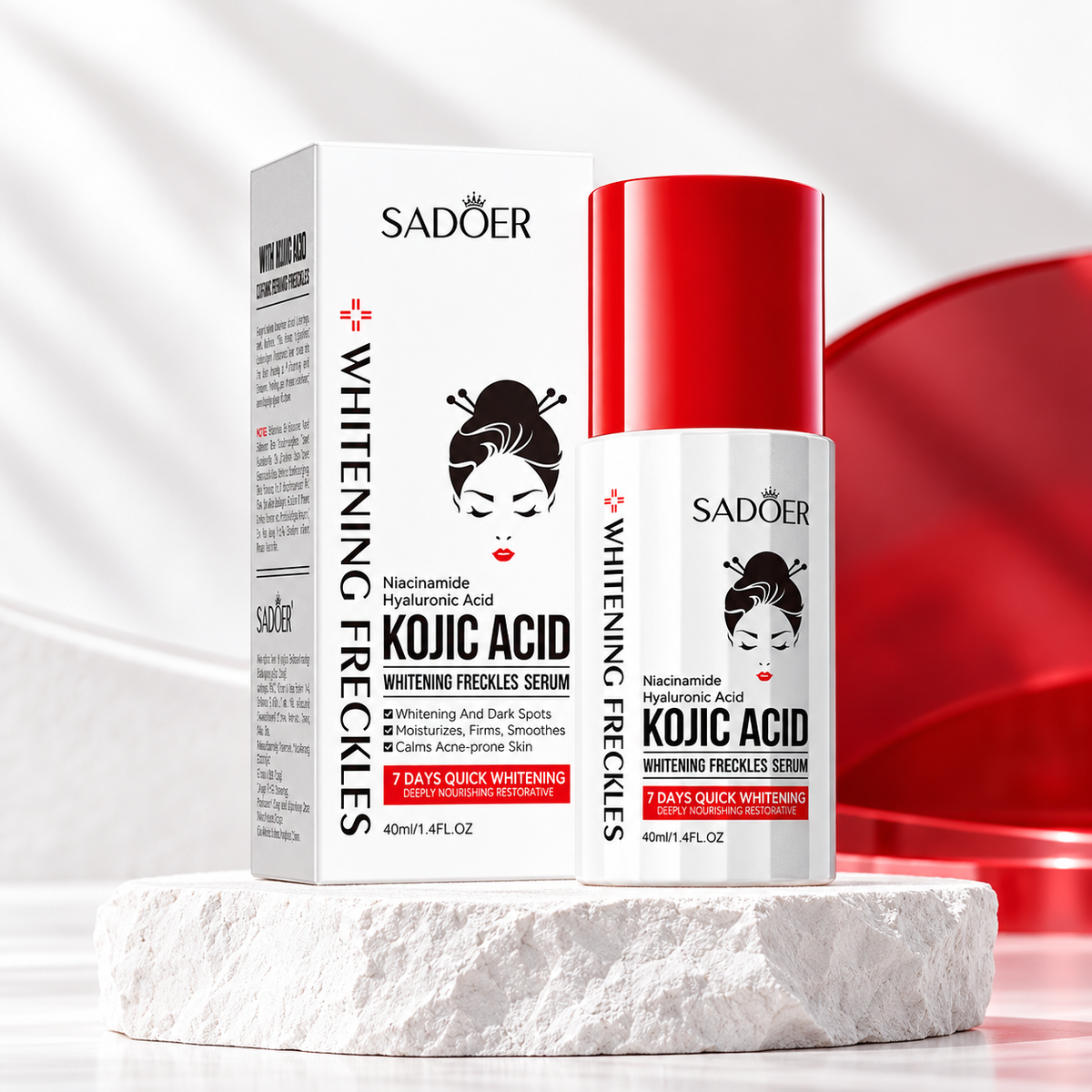 SADOER Kojic Acid Whitening Freckles Serum 40 ml bottle and box