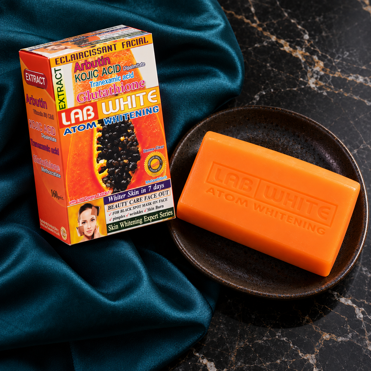 LAB WHITE Papaya soap product still life