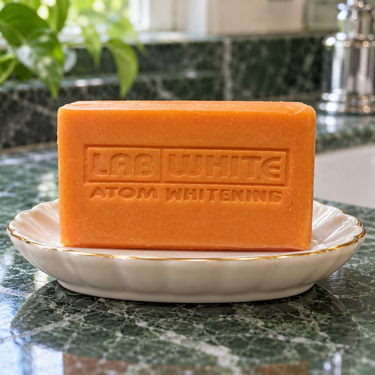 LAB WHITE Egg Yolk Soap — bar on soap dish