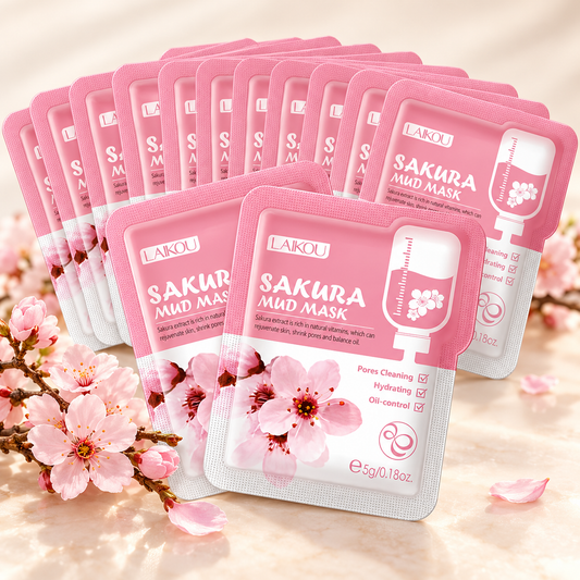 LAIKOU Sakura mud mask sachets with cherry blossoms