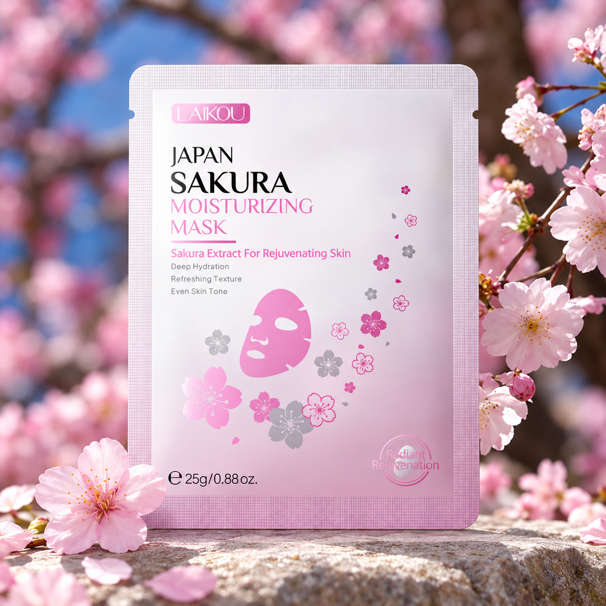 LAIKOU Sakura Moisturizing Mask sachet with cherry blossoms, original packaging