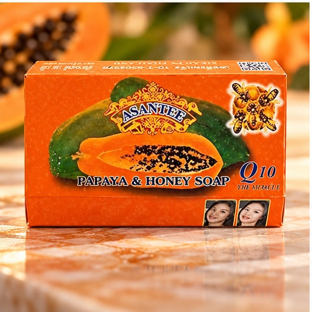 ASANTEE Papaya & Honey Herb Soap — 125 g — front packaging detail