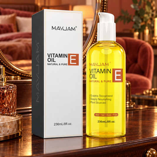 MAYJAM Vitamin E Oil 236 ml pump bottle and matching carton