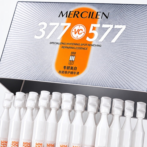 MERCILEN 377 VC 577 Repairing Essence Ampoules — label closeup