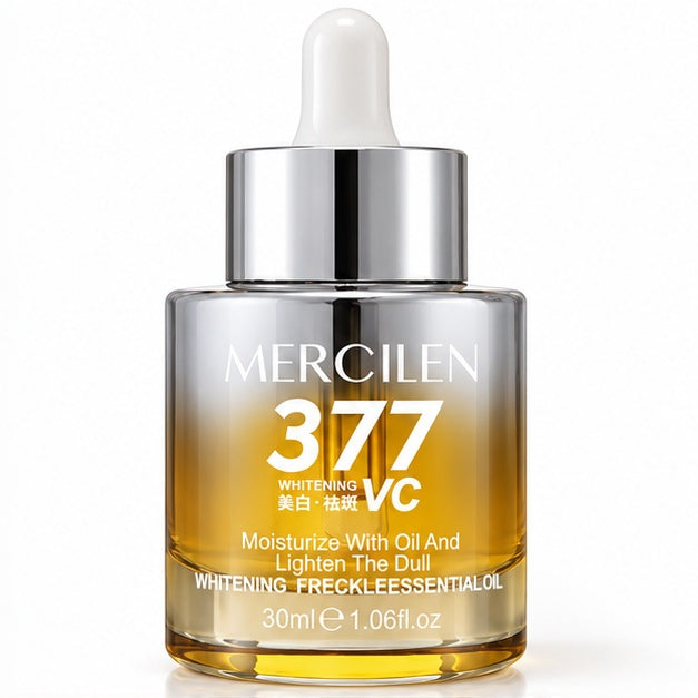 MERCILEN 377 VC Whitening Freckle Essential Oil — label closeup