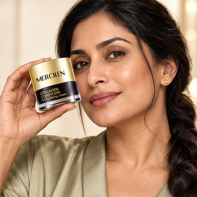MERCILEN Collagen Cordyceps Firming Energy Cream — 50 g — lifestyle portrait with product