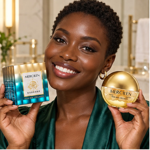MERCILEN Gold Fish Roe Collagen Cream — model holding the product