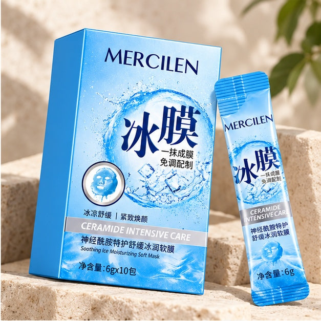MERCILEN Ceramide Intensive Care Soothing Ice Moisturizing Soft Masks — 10 × 6 g — product editorial view