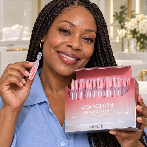 MERCILEN Salmon PDRN Facial Essence Ampoules — model holding the product