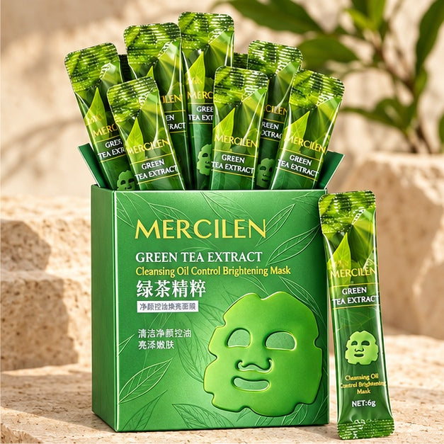 MERCILEN Green Tea Extract Cleansing Oil Control Brightening Masks — 10 Sachets — product editorial view
