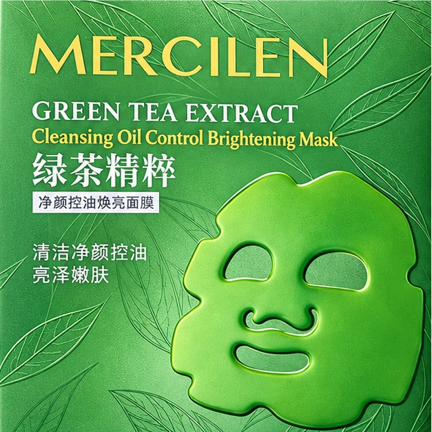 MERCILEN Green Tea Extract Cleansing Oil Control Brightening Masks — 10 Sachets — label detail
