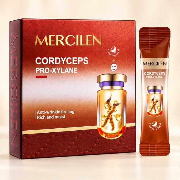 MERCILEN Cordyceps Pro-Xylane Sleeping Masks — 20 × 4 g — clear front packaging