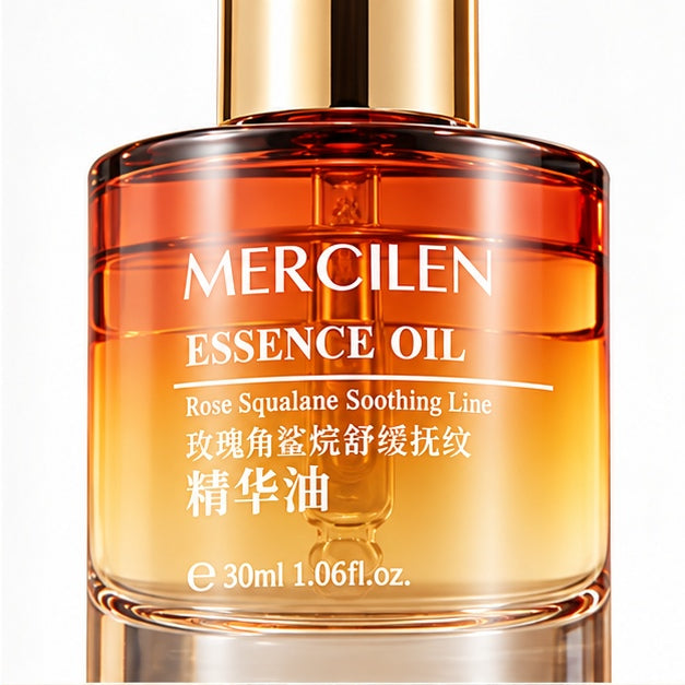 MERCILEN Rose Squalane Soothing Line Essence Oil — label closeup