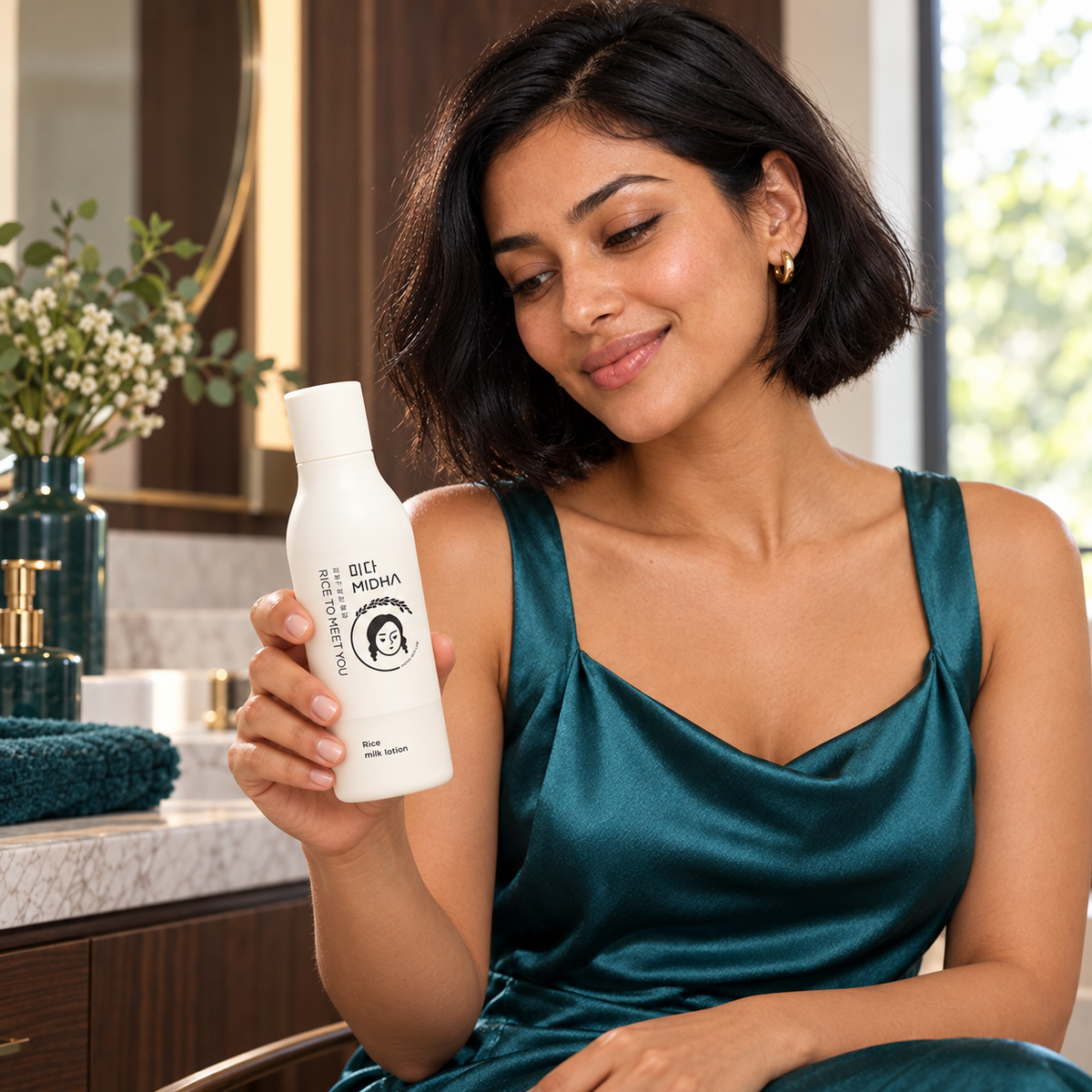 MIDHA Rice Milk Lotion lifestyle scene