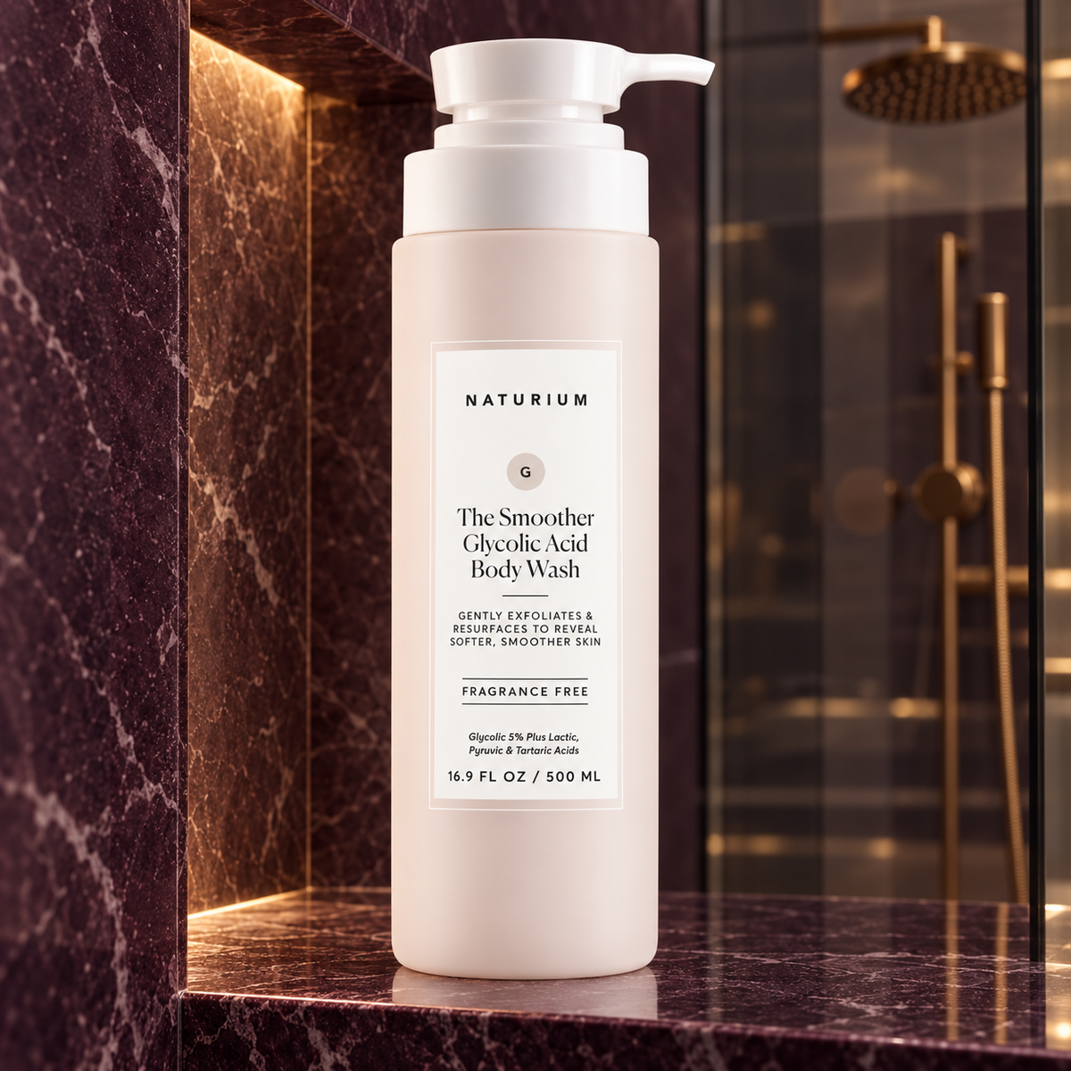 NATURIUM The Smoother Glycolic Acid Body Wash — Smooths Rough Bumpy Strawberry Skin, 500 ml — product presentation