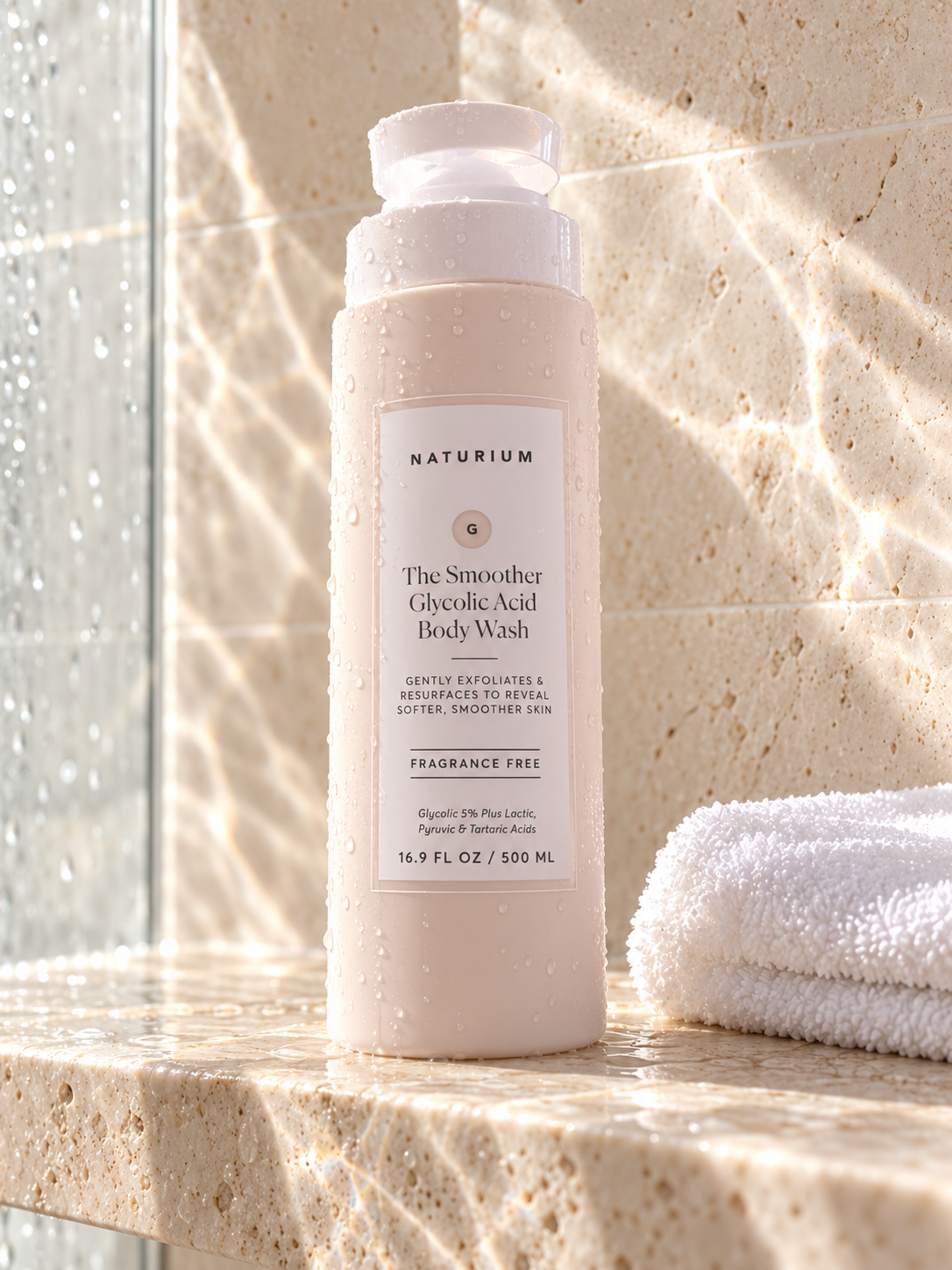 NATURIUM The Smoother Glycolic Acid Body Wash 500 ml shower lifestyle