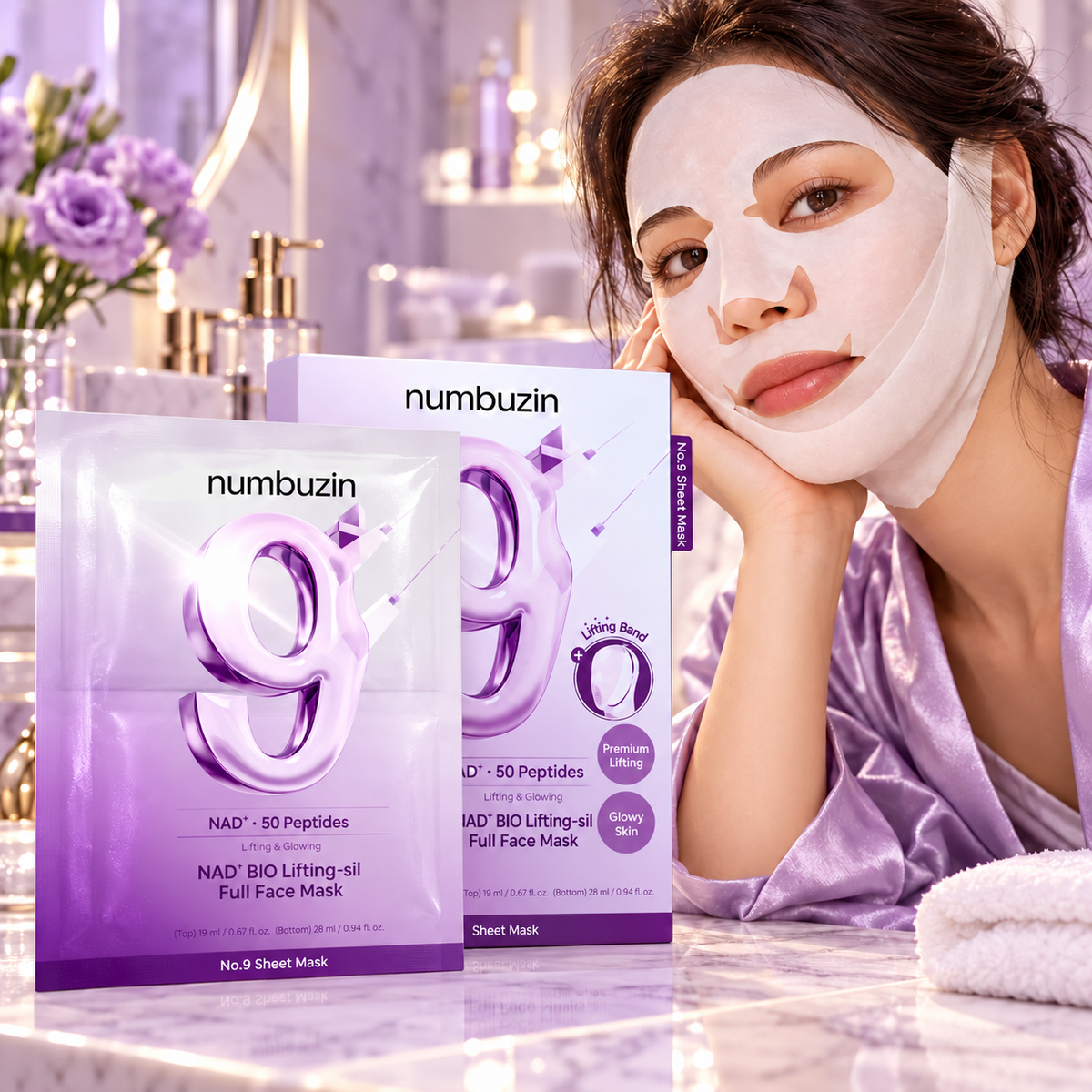 Numbuzin No.9 NAD+ BIO Lifting-sil Full Face Mask — 4 Pack — updated presentation