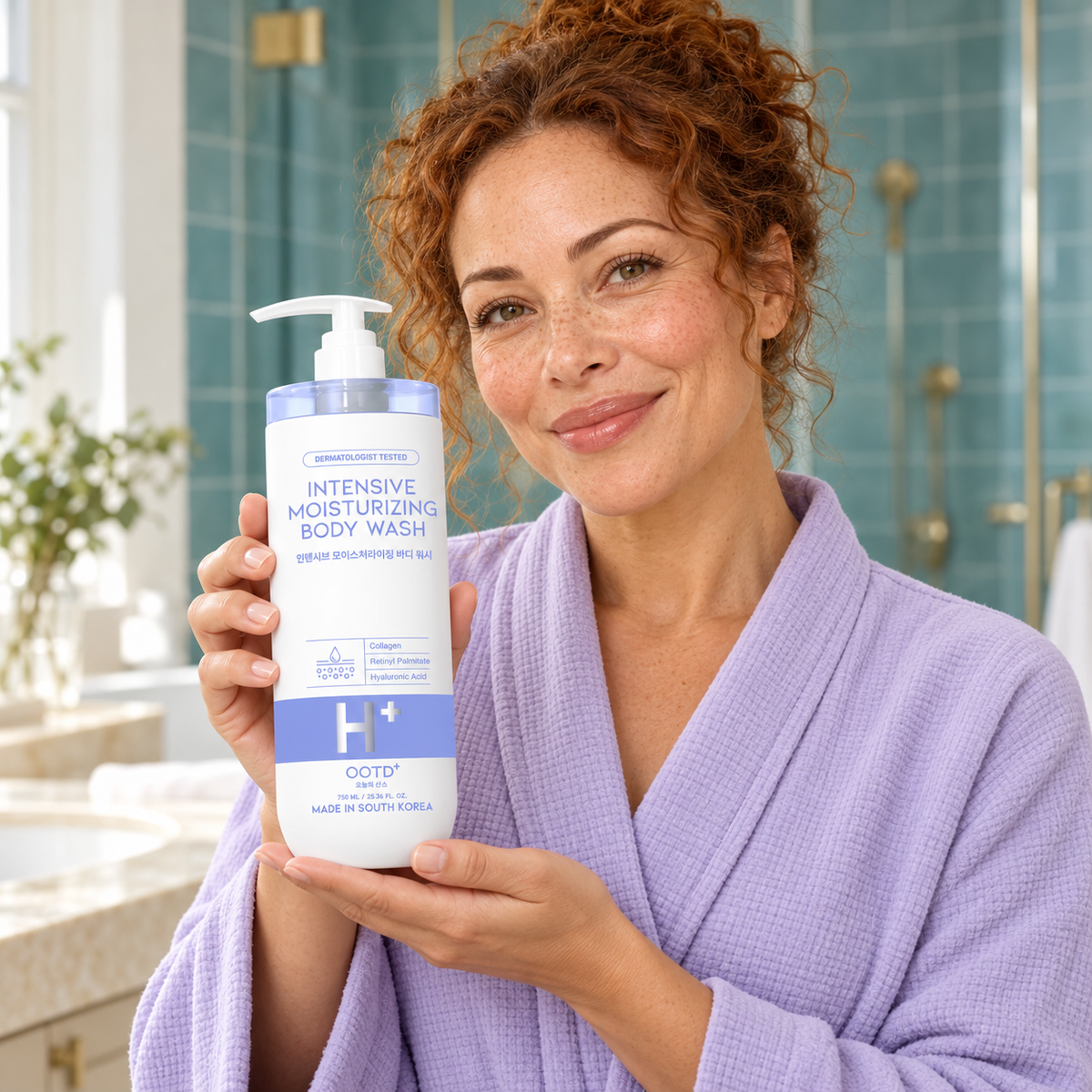 OOTD Intensive Moisturizing Body Wash 750 ml held toward viewer