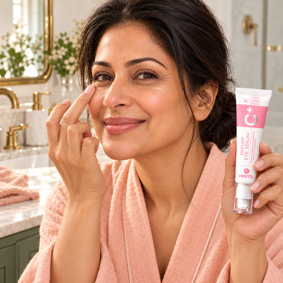 OOTD Depuff Eye Serum C+ 30 g gently tapped along orbital bone